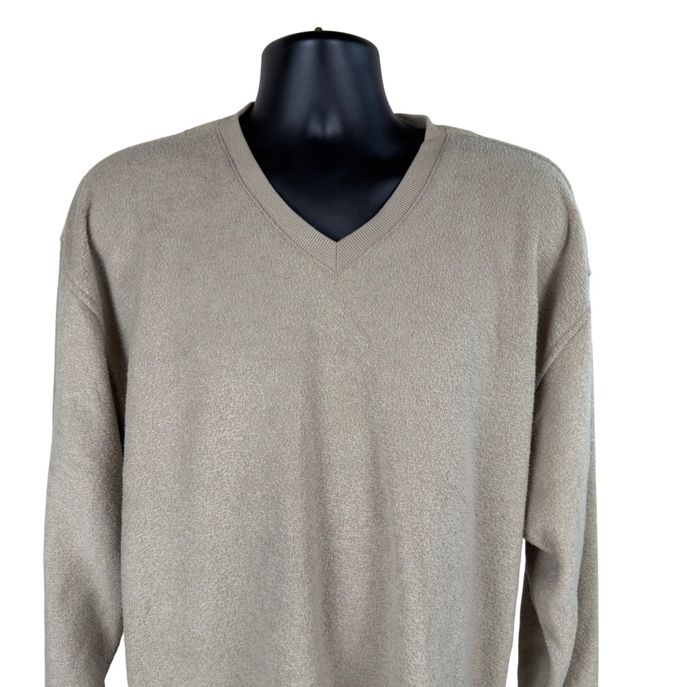 Ashworth Mens XL Fits 3XL V-Neck Golf Pullover Tan Long Sleeve Textured Fleece